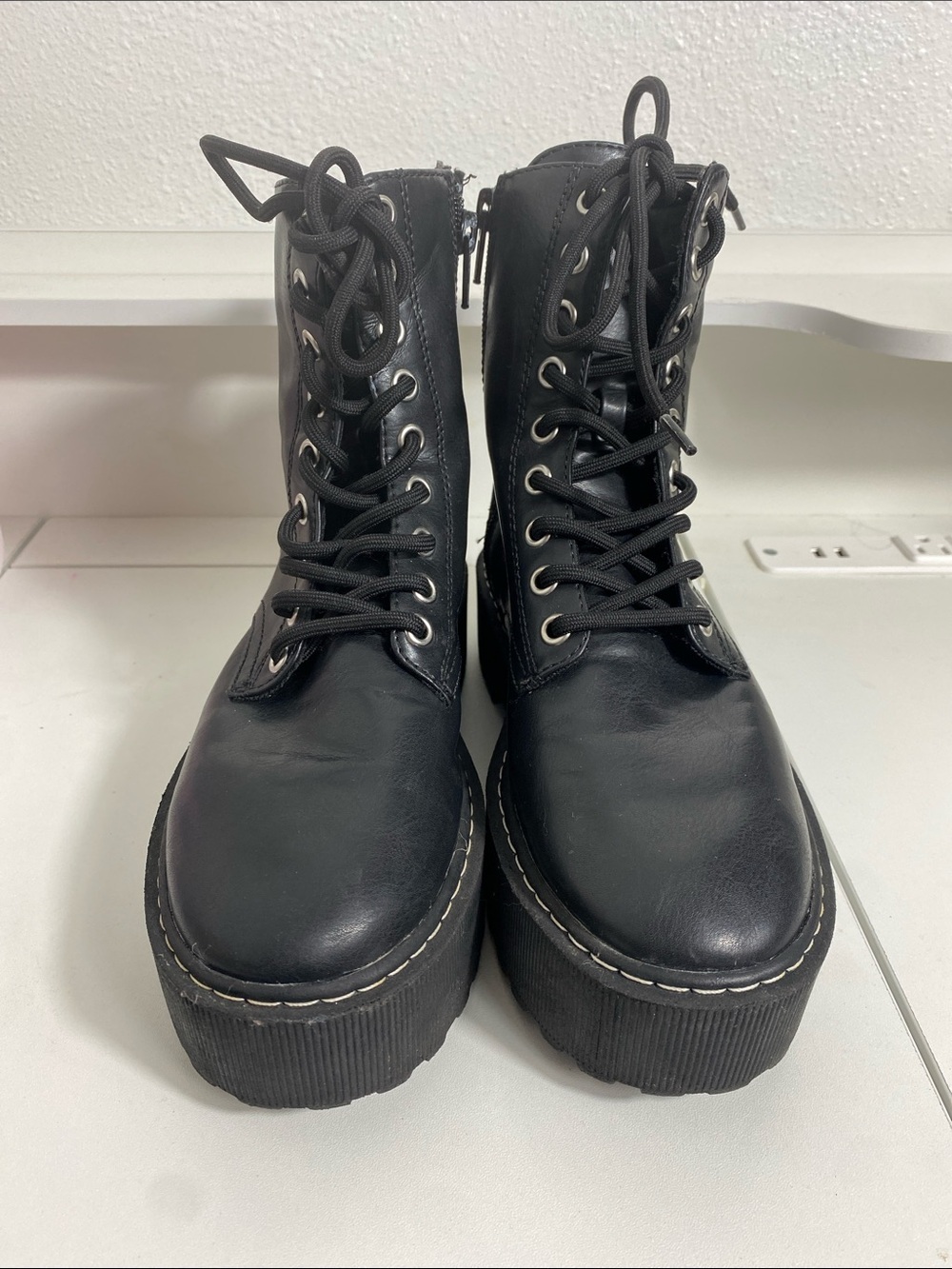 Divided Black Lace-Up Platform Boots Size 36